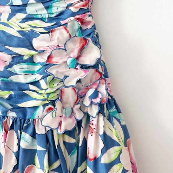 Victor Costa Vintage Floral Drop Waist Tulle Strapless Dress 1980s Lord & Taylor - Picture 5 of 11